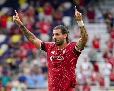 Liverpool’s Dominik Szoboszlai celebrates his goal against Sunderland during the preseason friendly match at Geodis Park
