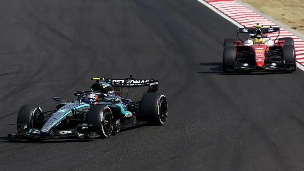 Mercedes' Kimi Antonelli, in front of Ferrari's Lewis Hamilton at the Hungarian Grand Prix