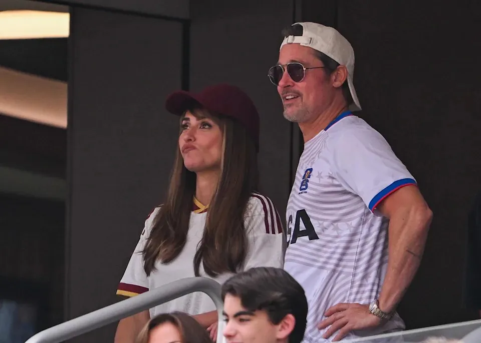 Penelope Cruz and Brad Pitt attend the FIFA World Cup 2026 Quarter Final match between Spain and Belgium at Los Angeles Stadium on July 10, 2026 in Inglewood, California. Getty Images