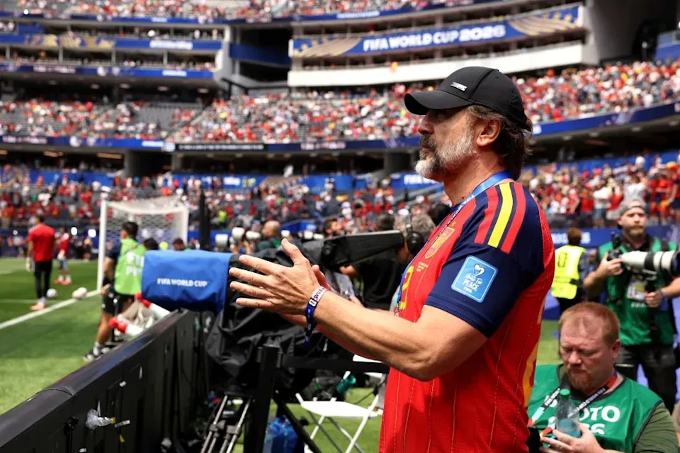 Javier Bardem attends the Spain-Belgium match. Getty Images