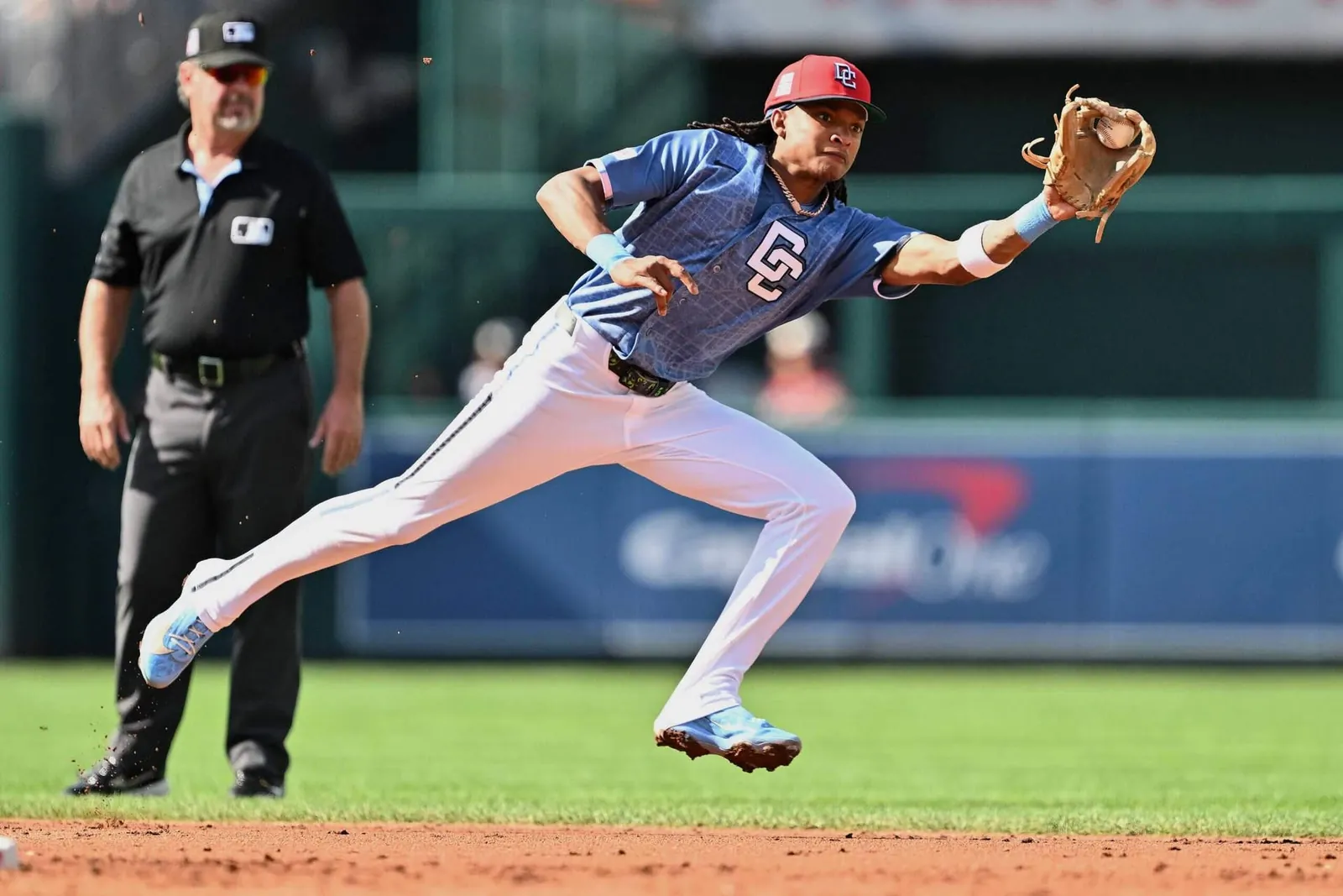 CJ Abrams snags a ground ball in the third inning.